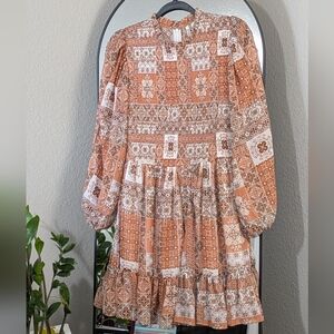 Orange Multi-patterned Smocked Shirt/Dress